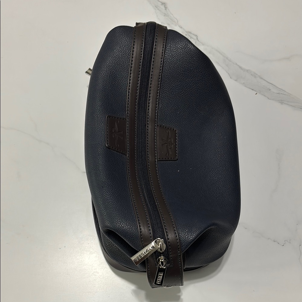 Men's Navy and Brown Leather Bag